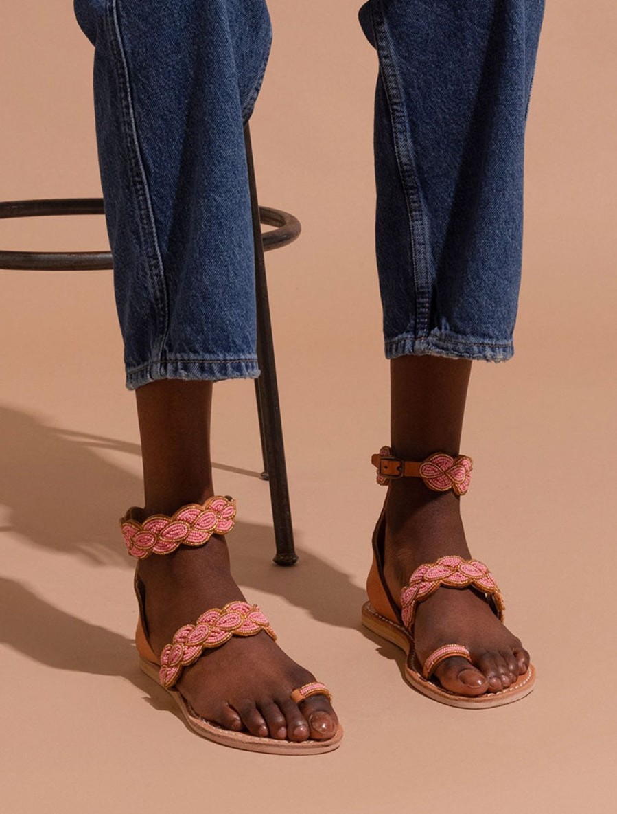 Sandals laidback london | Rumi Flat Leather Sandal Baby Pink