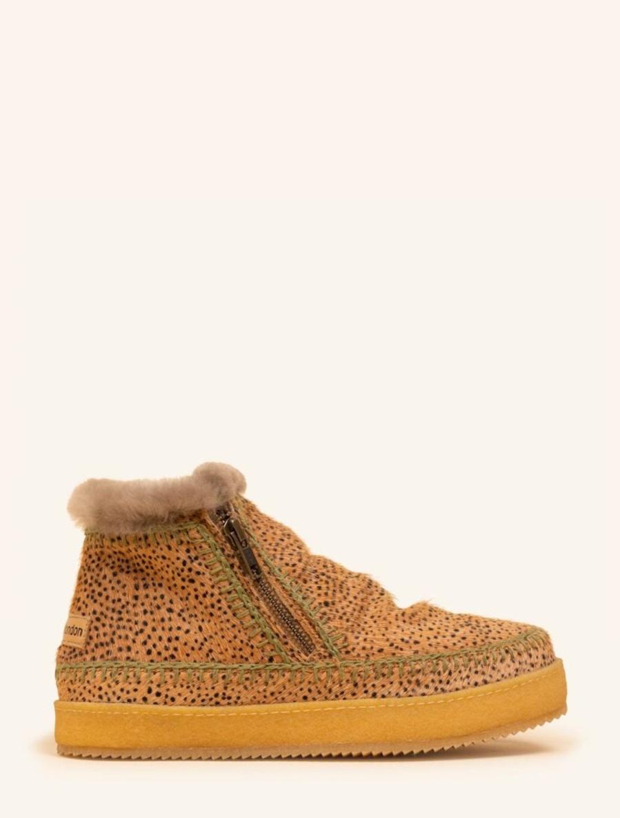 Shoes laidback london | Setsu Low Side Zip Ankle Boot Brown Cheetah