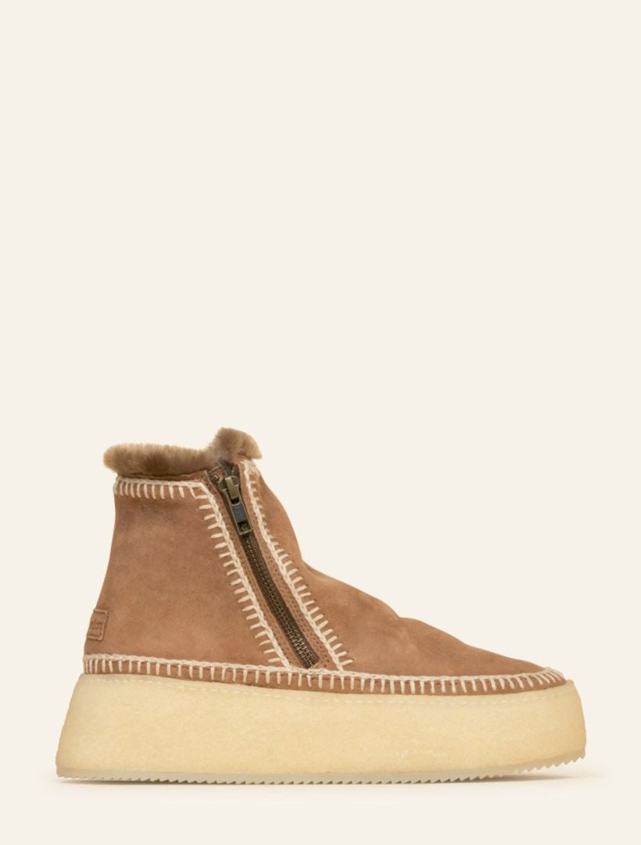 Shoes laidback london | Setsu Platform Crochet Ankle Boot Camel Suede Natural