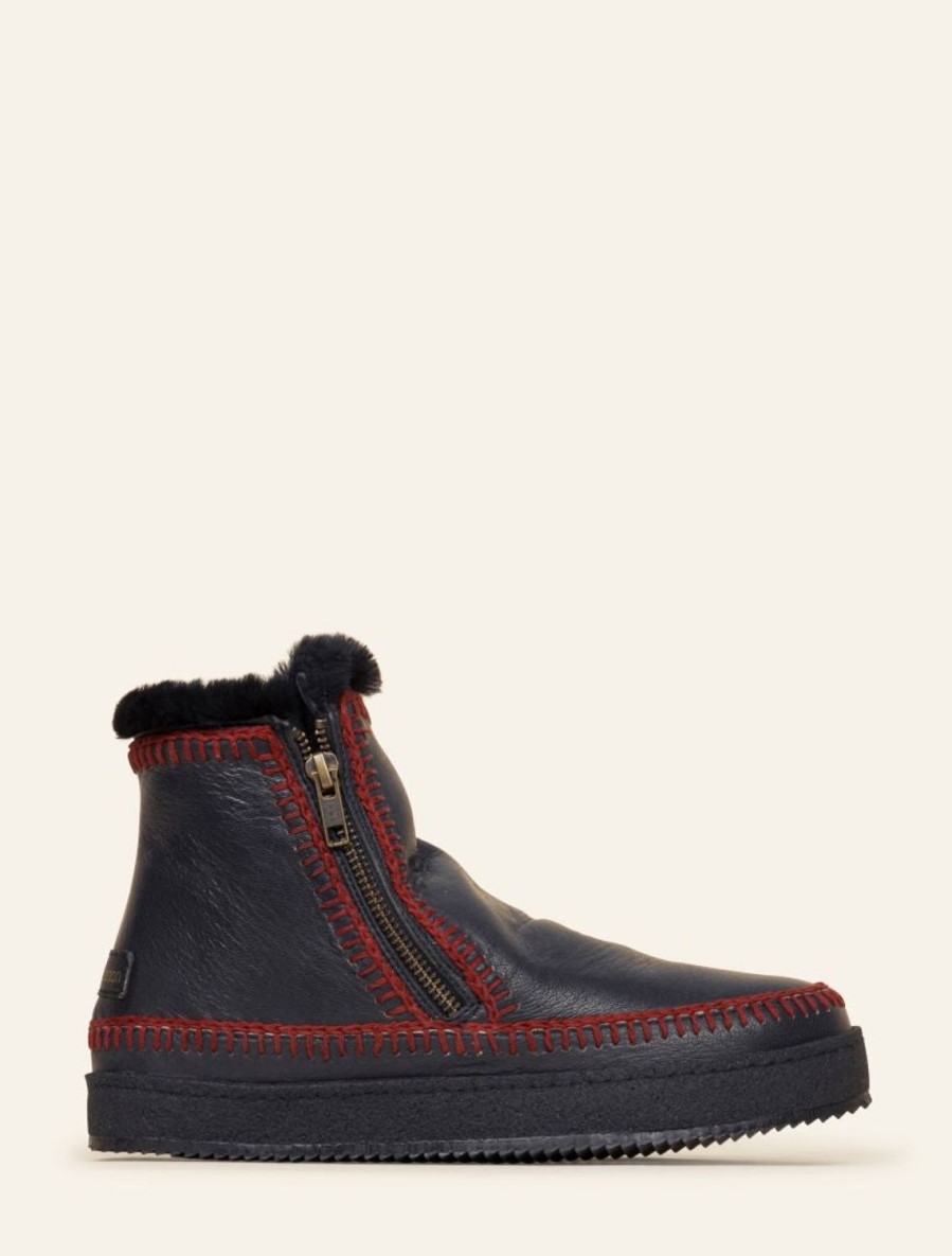 Shoes laidback london | Setsu Crochet Ankle Boot Black Leather Maroon