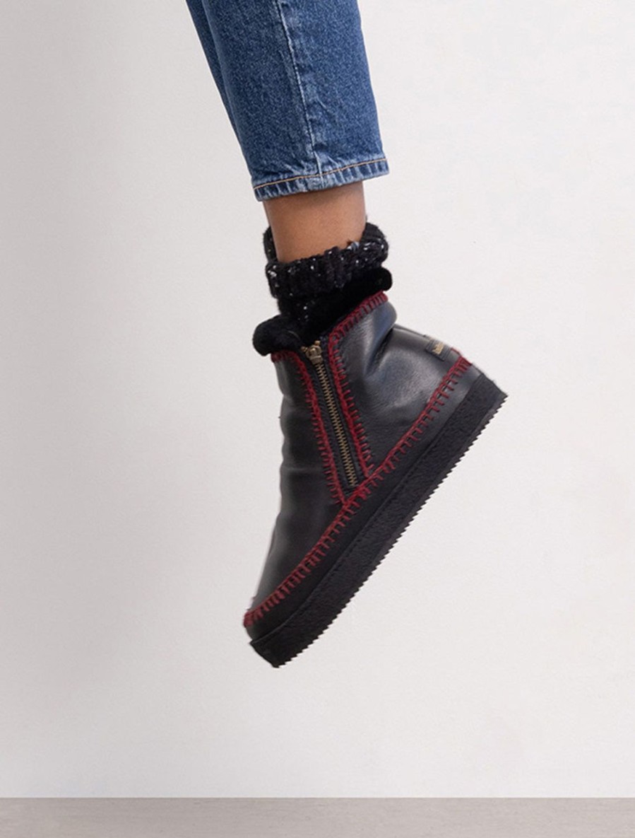 Shoes laidback london | Setsu Crochet Ankle Boot Black Leather Maroon