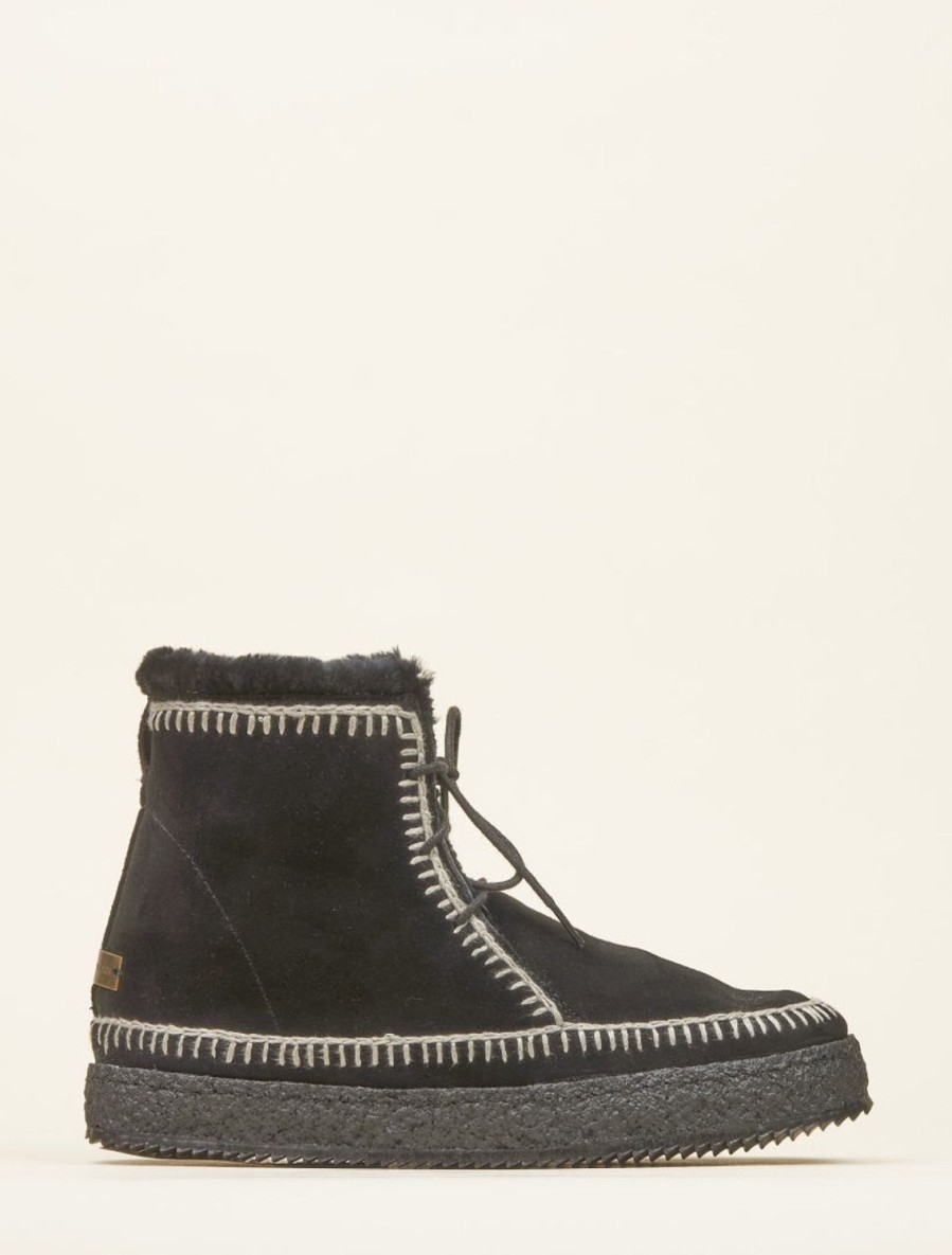 Shoes laidback london | Argo Crochet Lace Up Ankle Boot Black Suede