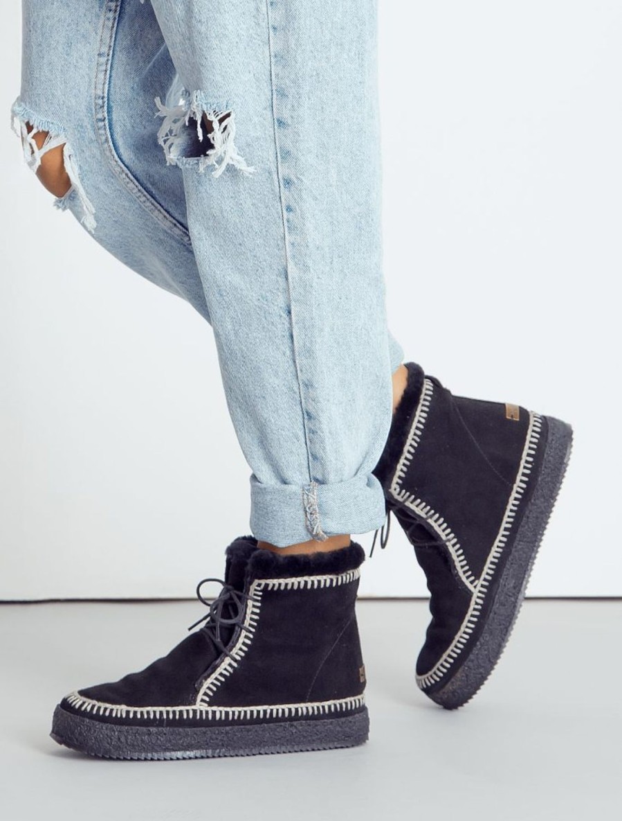 Shoes laidback london | Argo Crochet Lace Up Ankle Boot Black Suede