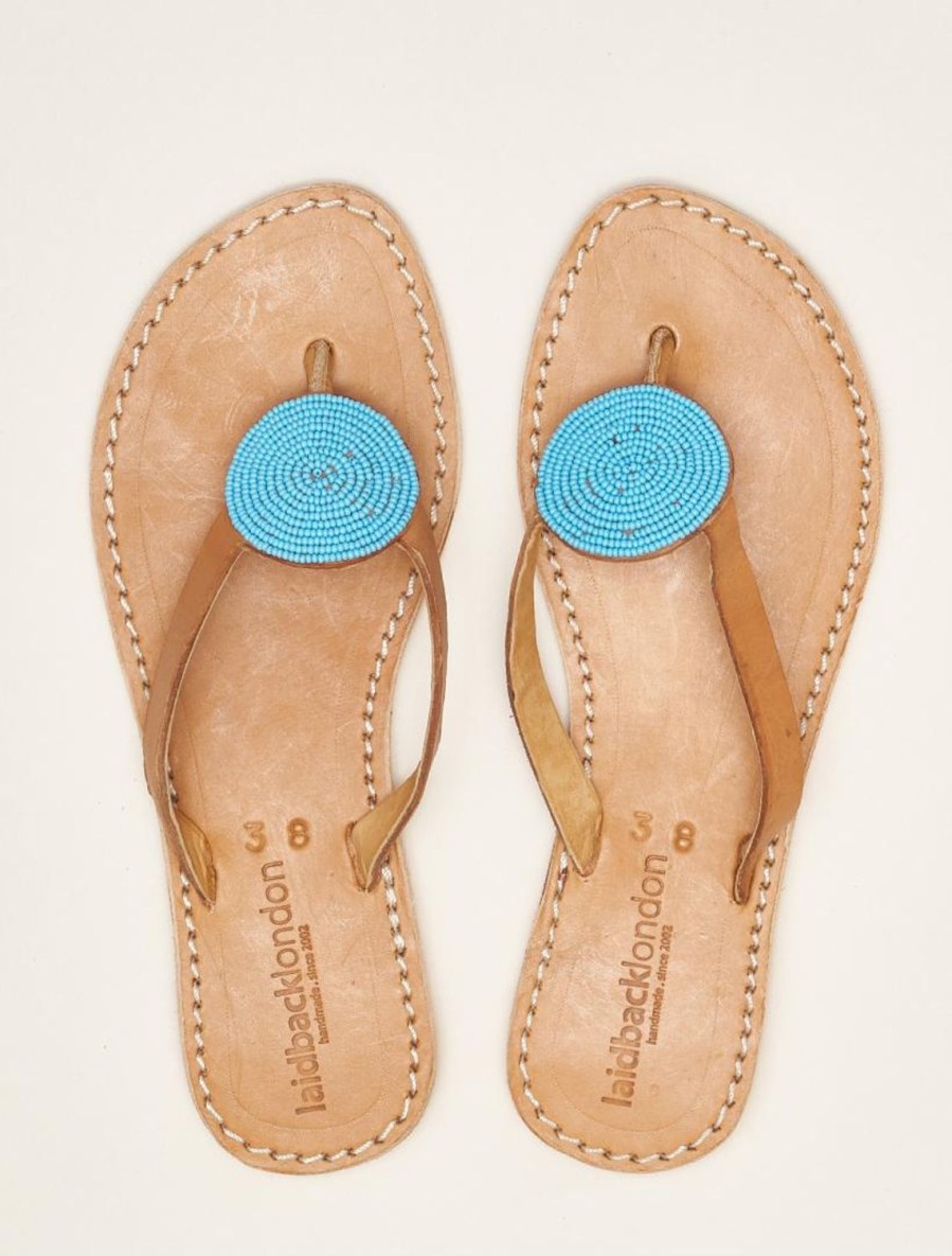 Sandals laidback london | Doli Flat Leather Sandal Turquoise