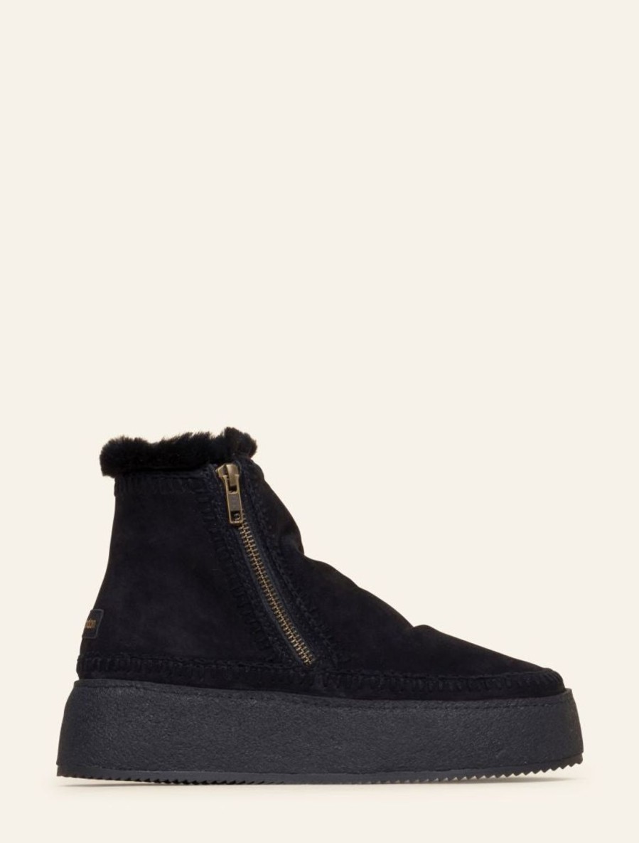 Shoes laidback london | Setsu Platform Crochet Ankle Boot Black Suede Black