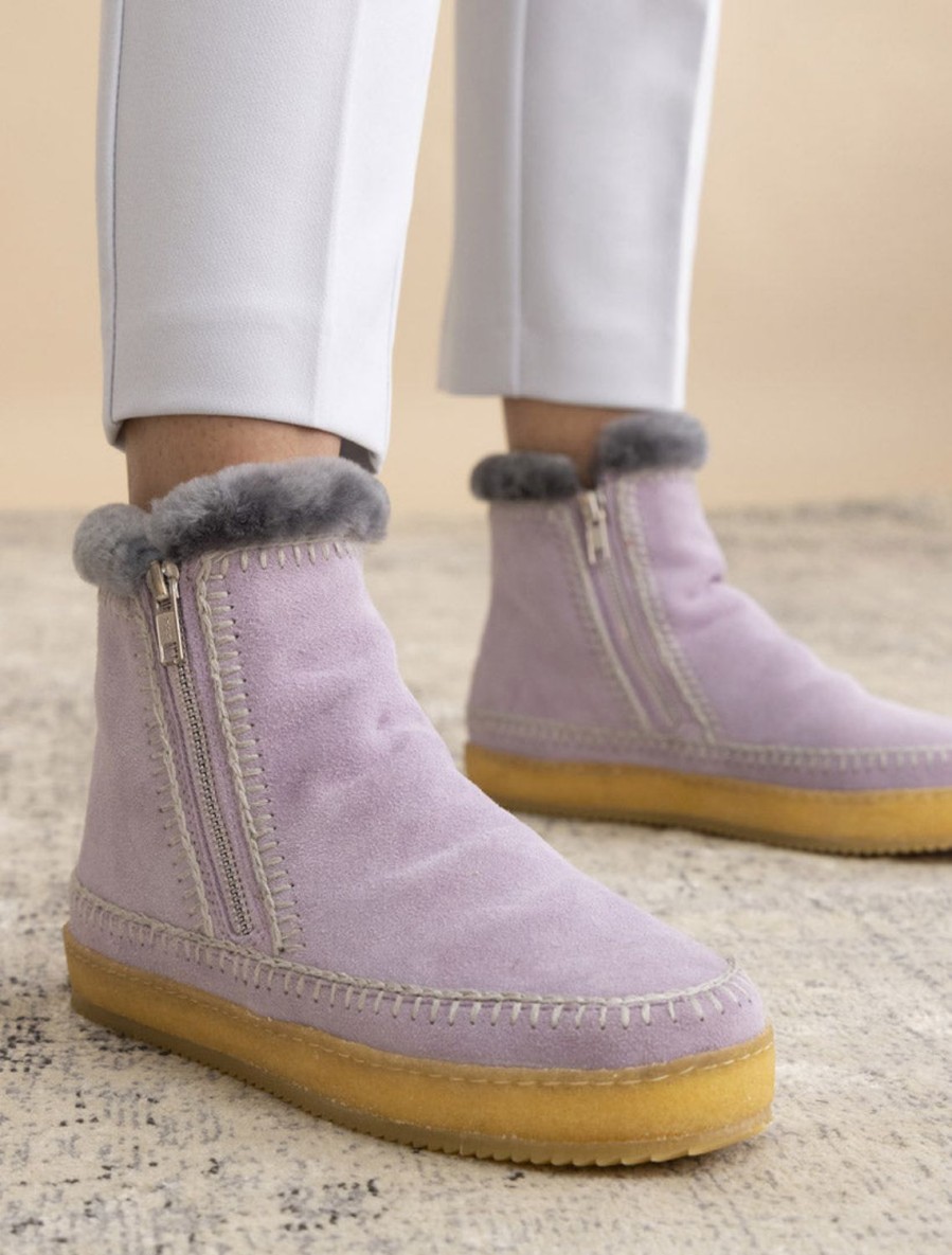 Shoes laidback london | Setsu Crochet Side Zip Ankle Boot Lilac Suede Light Grey