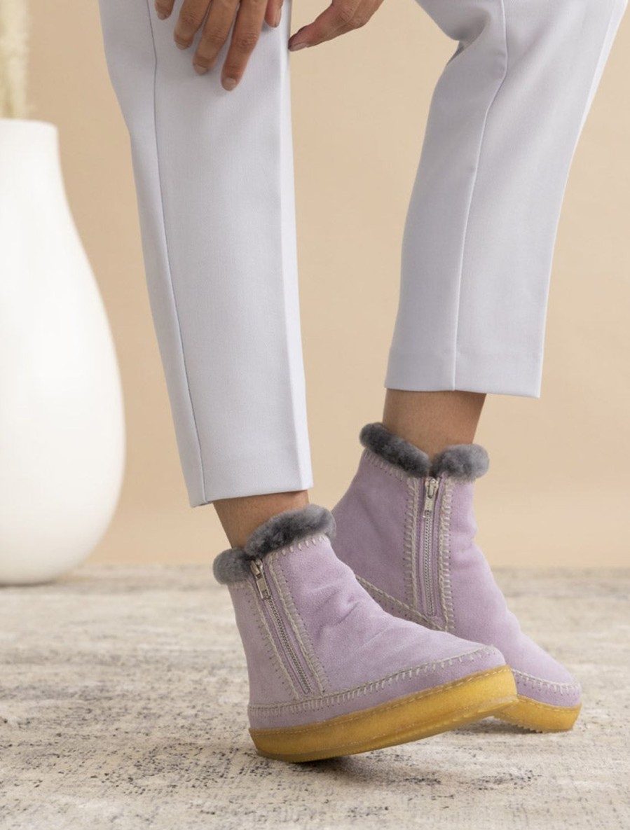 Shoes laidback london | Setsu Crochet Side Zip Ankle Boot Lilac Suede Light Grey