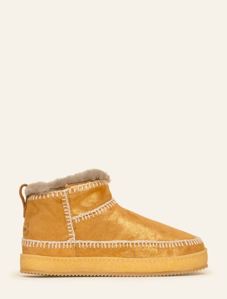 Shoes laidback london | Nyuki Crochet Pull On Ankle Boot Gold Shimmer Natural