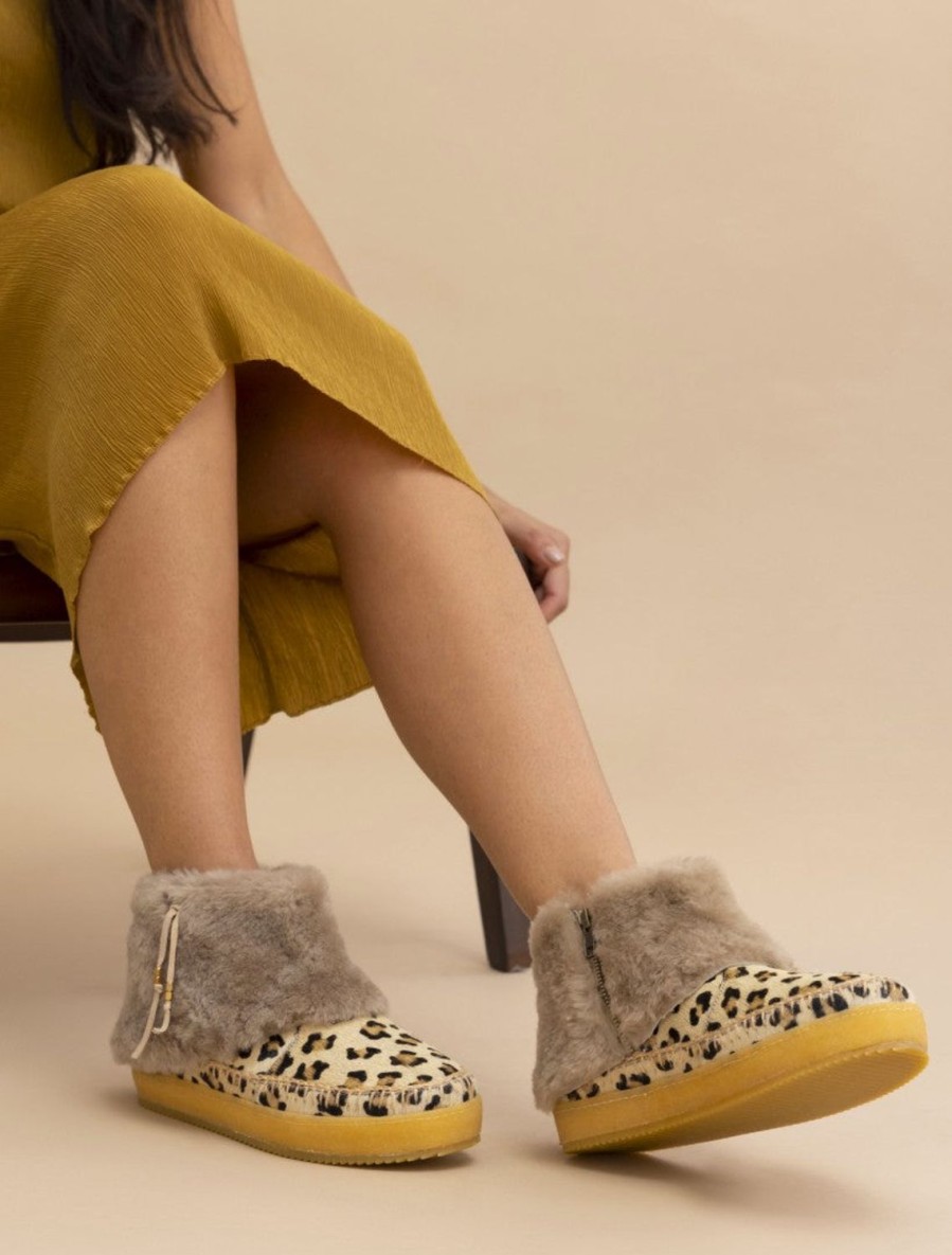 Shoes laidback london | Leblon Crochet Sheepskin Zip Up Ankle Boot Leopard