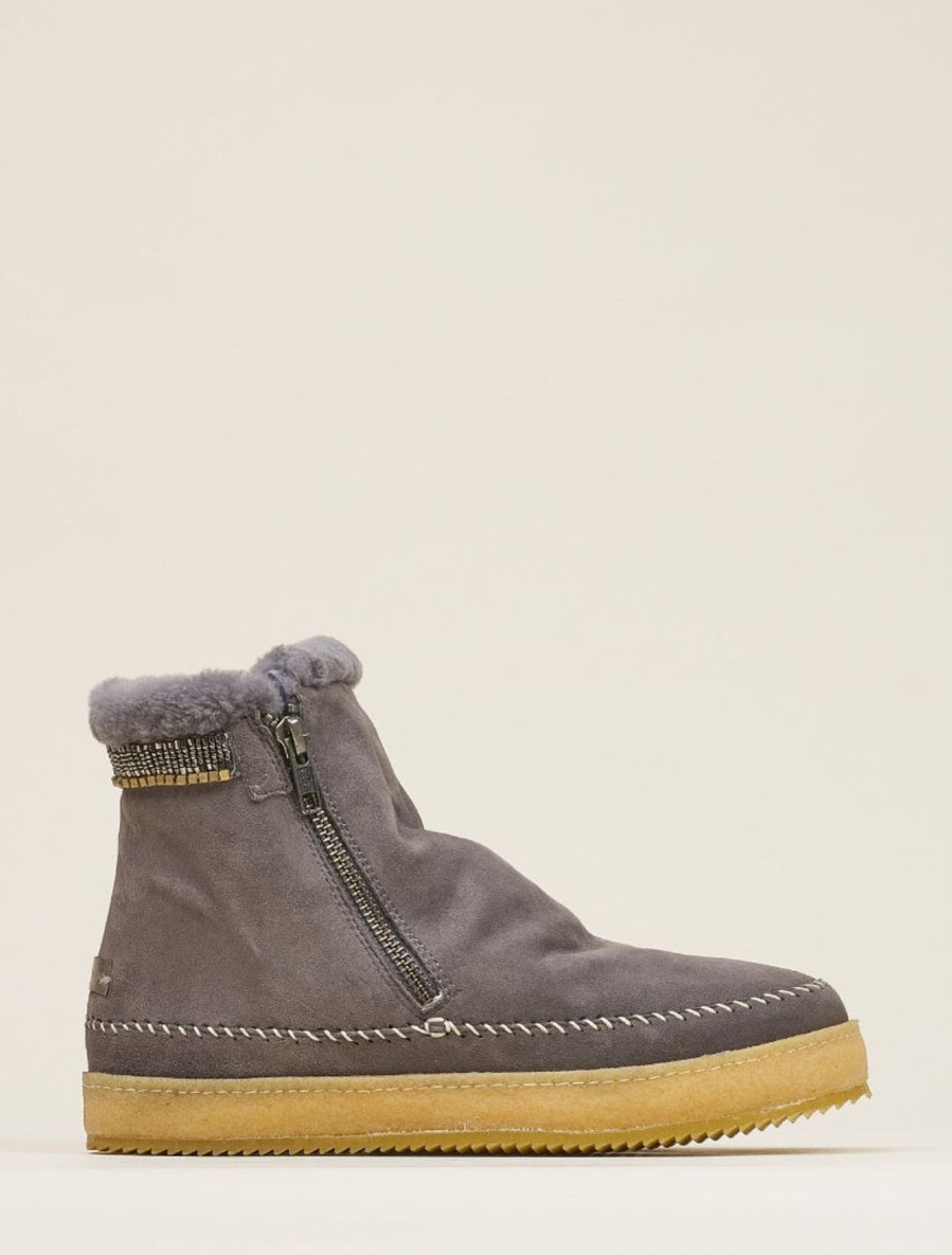 Shoes laidback london | Setsu Classic Side Zip Ankle Boot Grey Suede