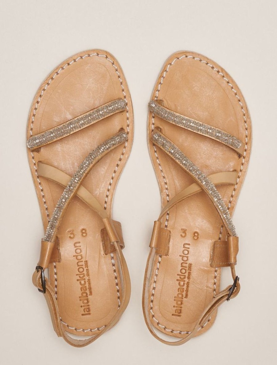 Sandals laidback london | Azari Flat Leather Sandal Silver