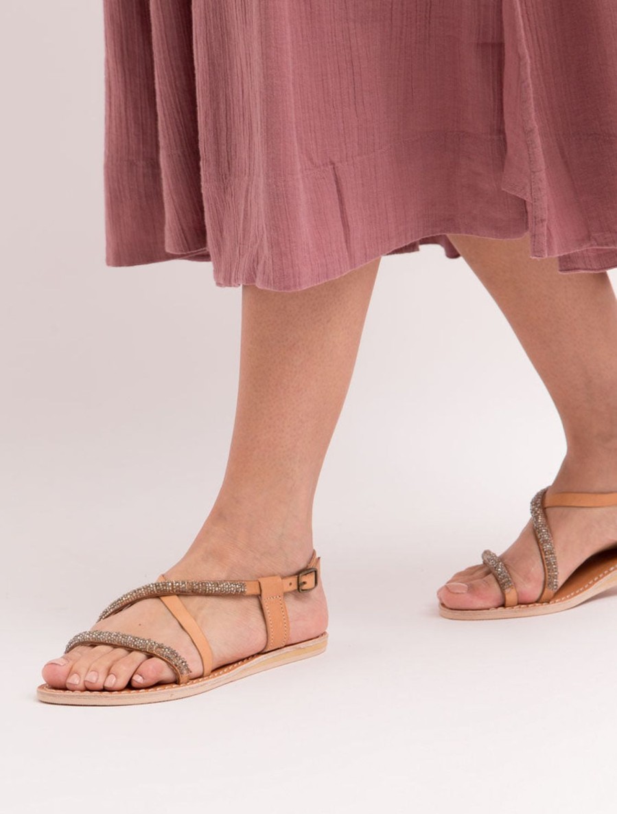 Sandals laidback london | Azari Flat Leather Sandal Silver