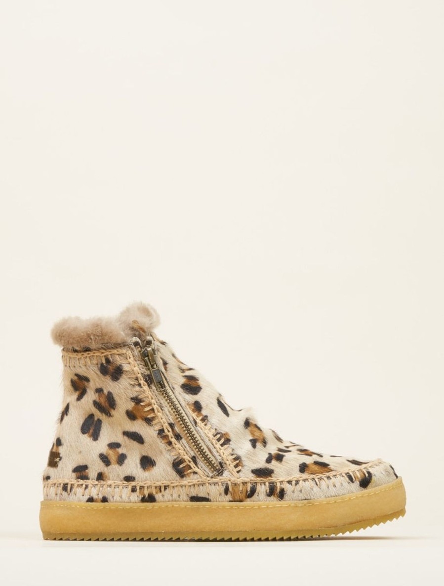 Shoes laidback london | Setsu Crochet Side Zip Ankle Boot Leopard Beige