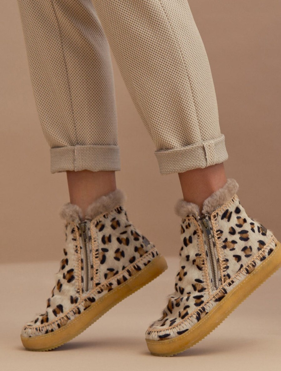 Shoes laidback london | Setsu Crochet Side Zip Ankle Boot Leopard Beige