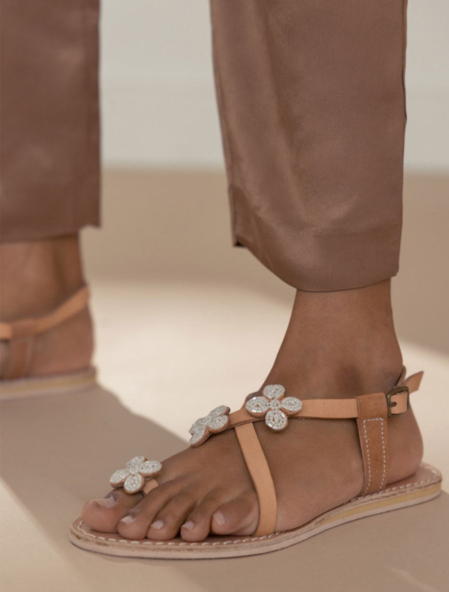 Sandals laidback london | Blyth Flat Leather Sandal Snow White