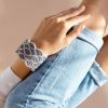 Accessories laidback london | Wave Tan Leather Beaded Cuff Bracelet Silver Grey