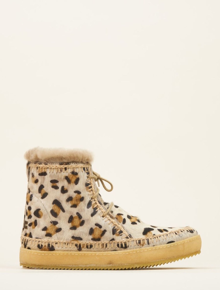 Shoes laidback london | Argo Crochet Lace Up Ankle Boot Leopard Beige