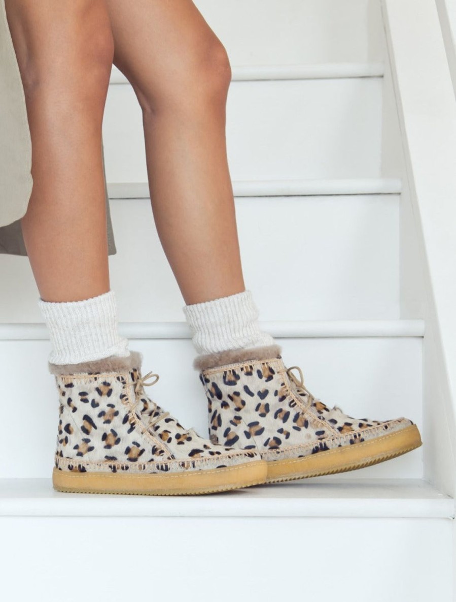 Shoes laidback london | Argo Crochet Lace Up Ankle Boot Leopard Beige