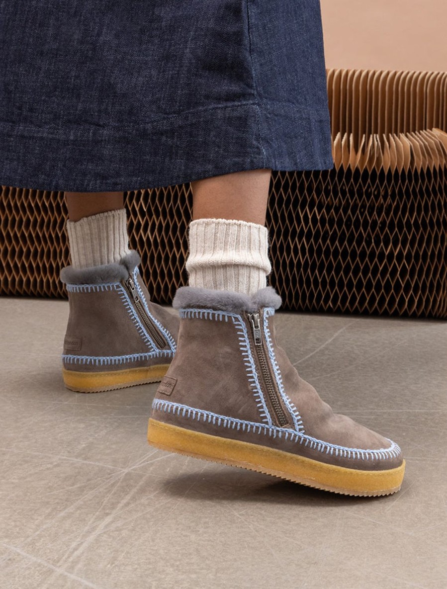 Shoes laidback london | Setsu Crochet Ankle Boot Light Grey Suede Blue