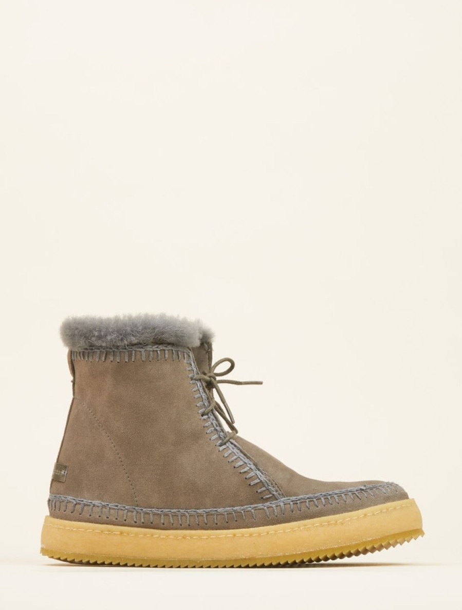 Shoes laidback london | Argo Crochet Ankle Boot Light Grey Suede