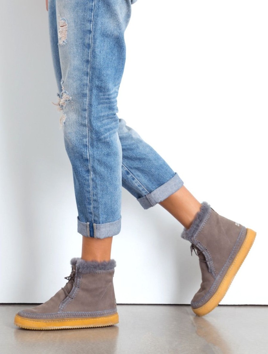 Shoes laidback london | Argo Crochet Ankle Boot Light Grey Suede