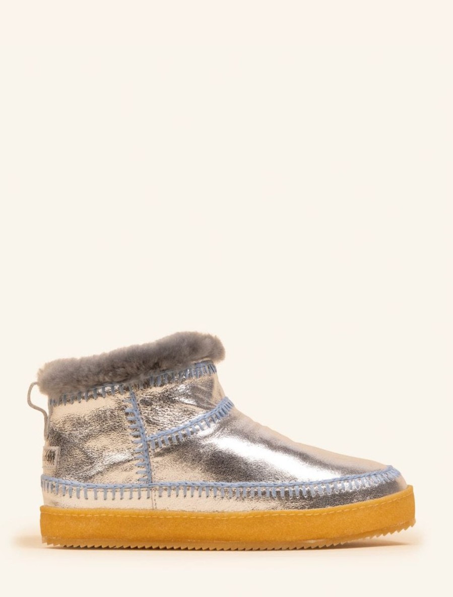 Shoes laidback london | Nyuki Crochet Pull On Ankle Boot Silver Shimmer