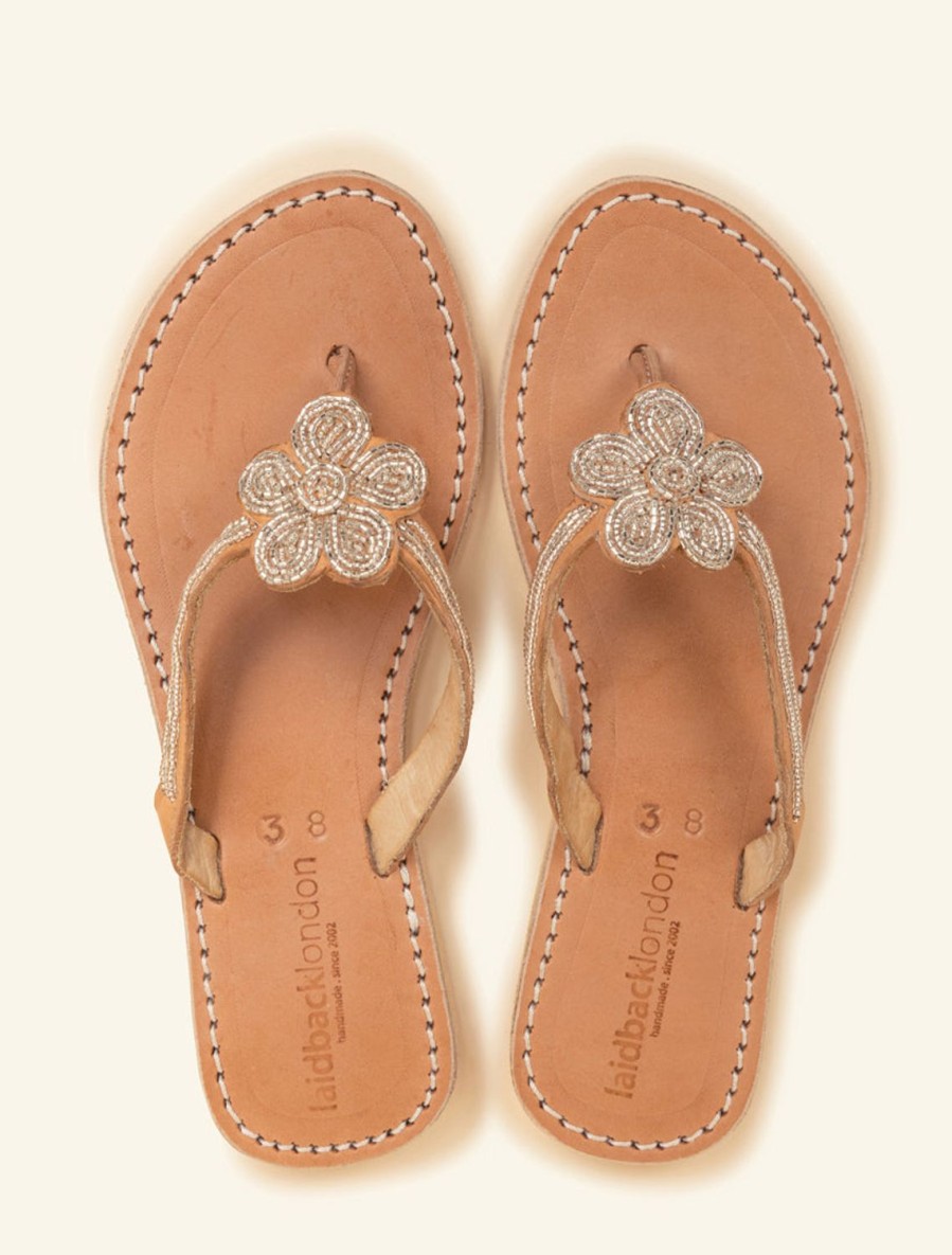 Sandals laidback london | Amber Flat Light Brown Leather Silver