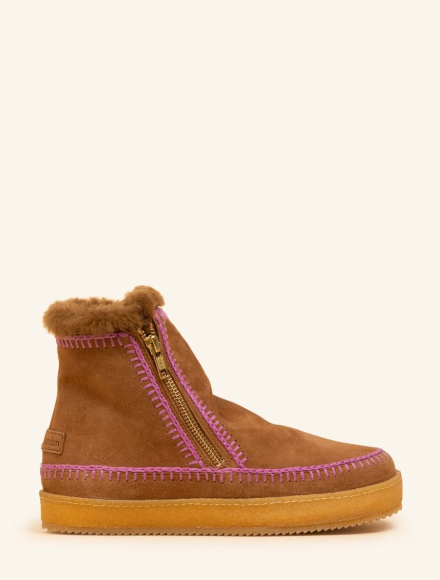 Shoes laidback london | Setsu Crochet Side Zip Ankle Boot Mustard Suede