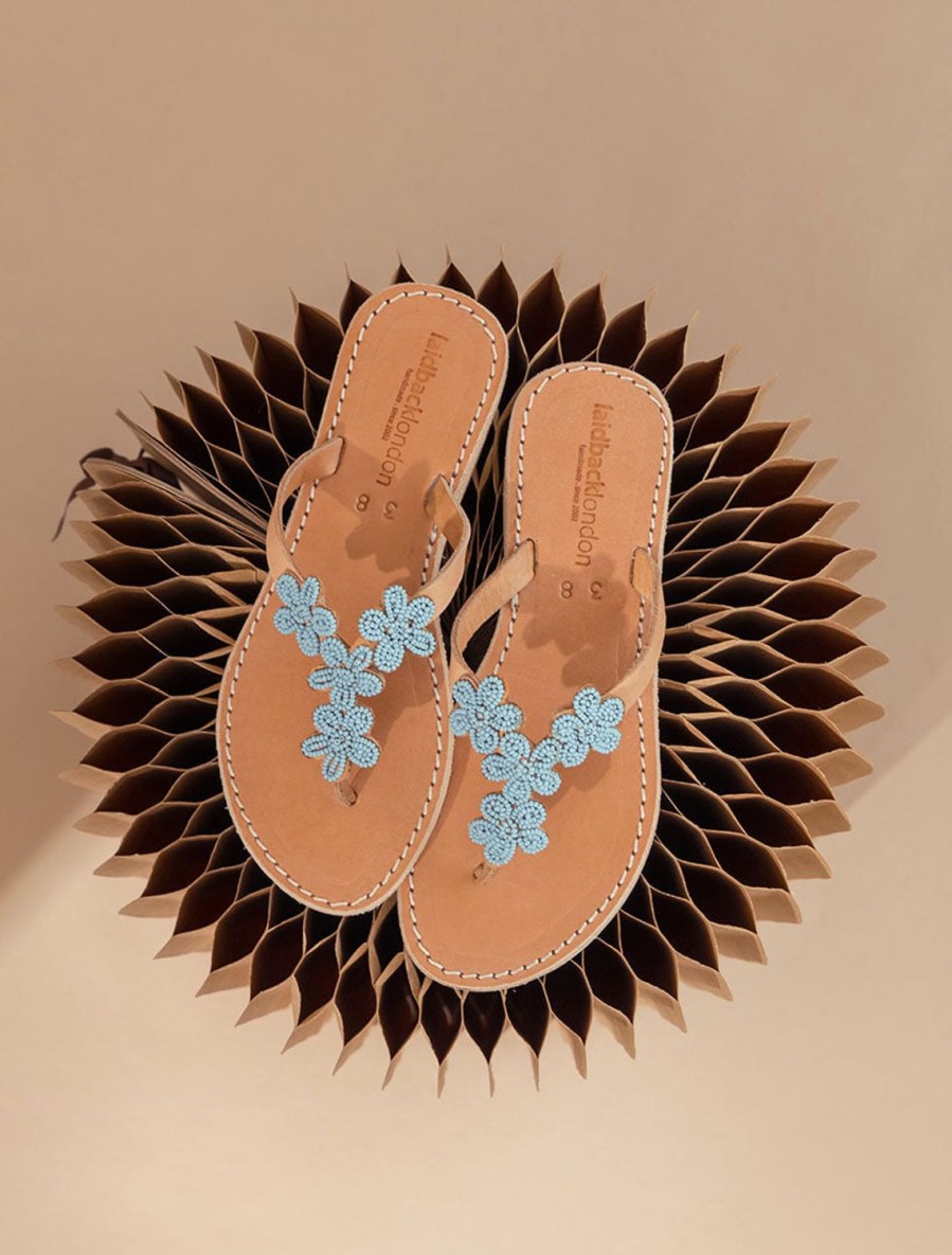 Sandals laidback london | Robyn Flat Light Brown Leather Turquoise