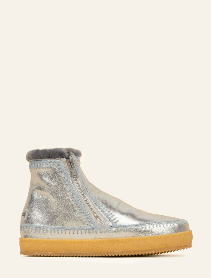 Shoes laidback london | Setsu Crochet Zip Ankle Boot Silver Shimmer