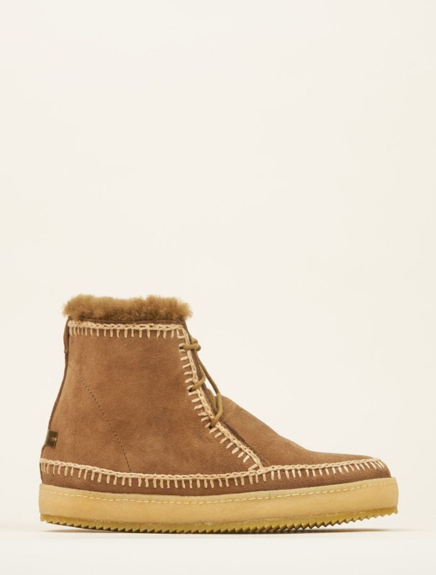 Shoes laidback london | Argo Crochet Lace Up Ankle Boot Camel Suede Beige