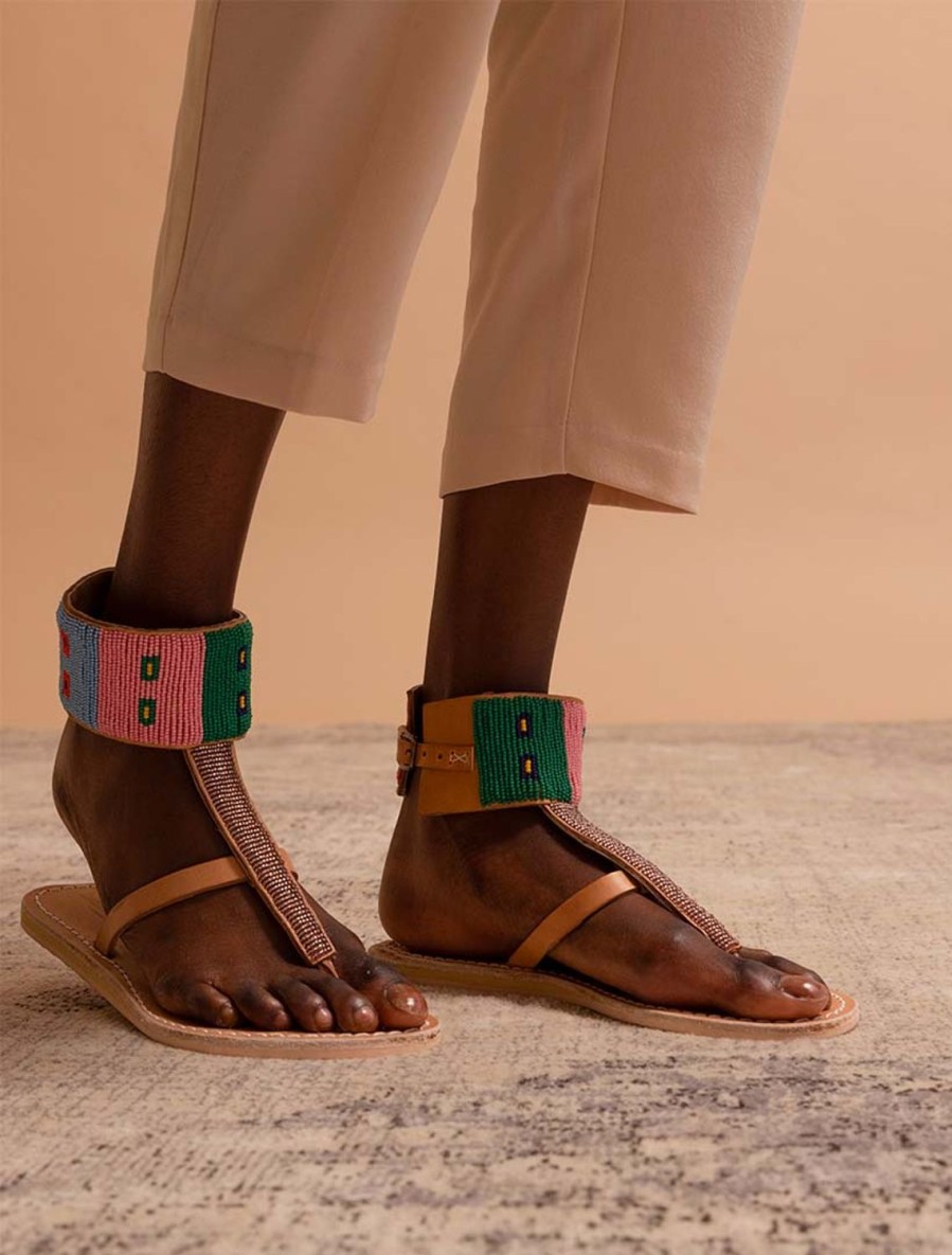 Sandals laidback london | Dunga Flat Leather Sandal Baby Pink Mix