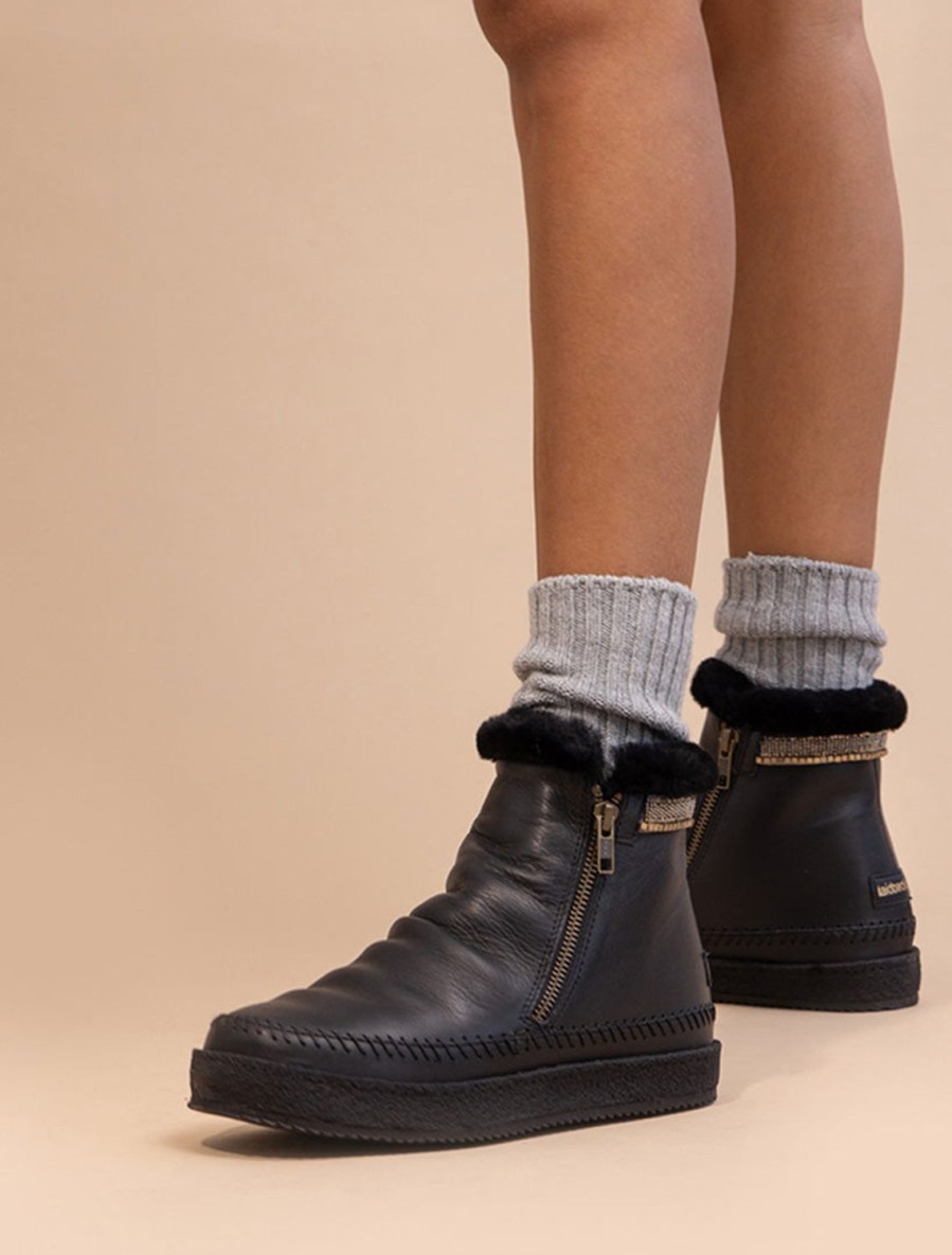 Shoes laidback london | Setsu Classic Ankle Boot Black Leather Pewter