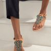 Sandals laidback london | Paisley Flat Light Brown Leather Dark Green