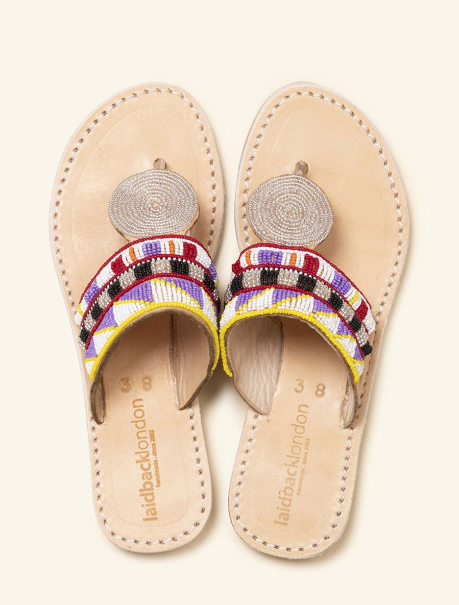 Sandals laidback london | Heron Lp Light Brown Leather Sandal Purple Mix