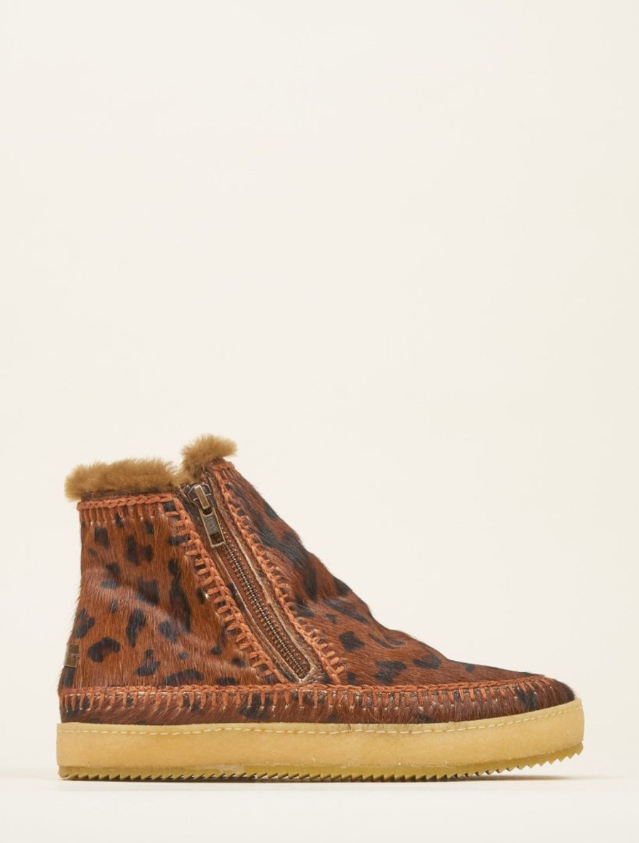 Shoes laidback london | Setsu Crochet Side Zip Ankle Boot Leopard Brown