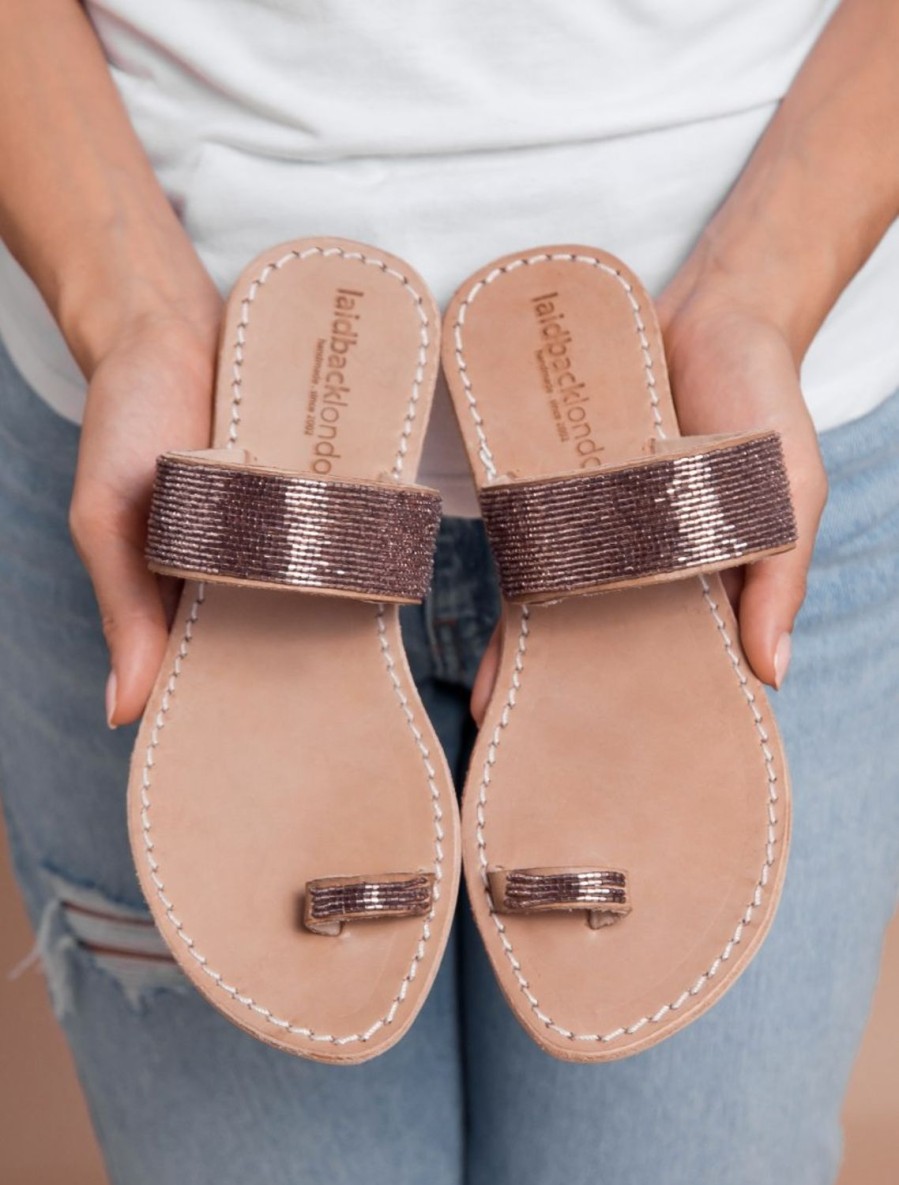 Sandals laidback london | Trent Flat Toe Loop Tan Leather Sandal Silky Pink