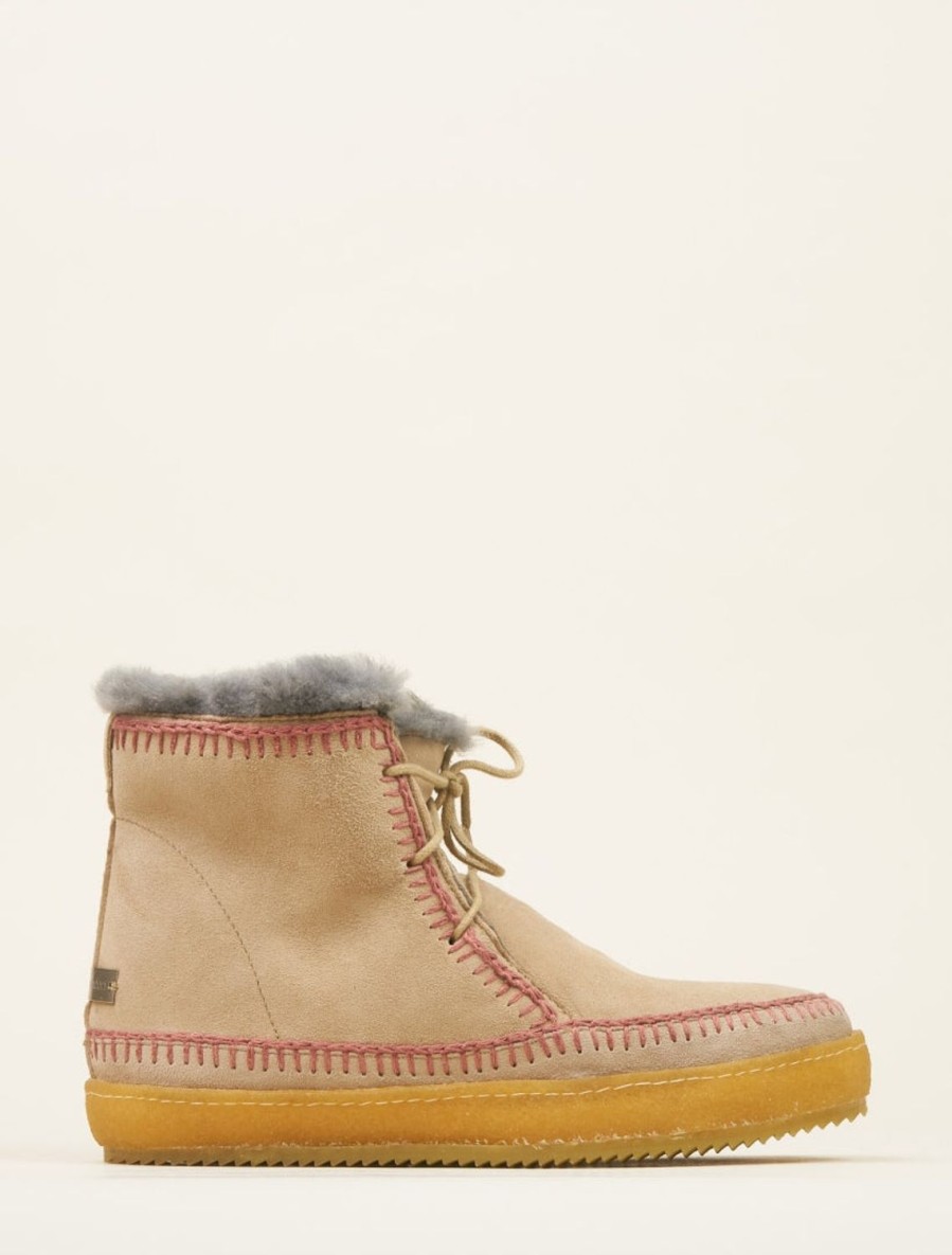 Shoes laidback london | Argo Crochet Lace Up Ankle Boot Sand Suede