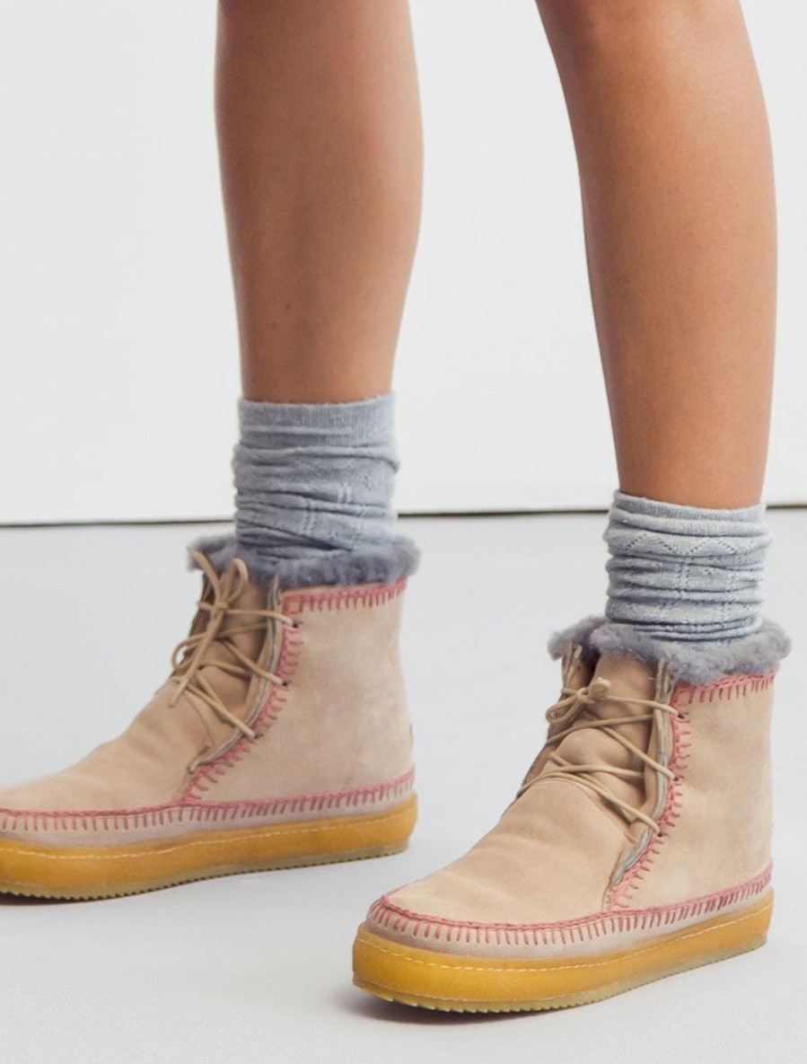 Shoes laidback london | Argo Crochet Lace Up Ankle Boot Sand Suede