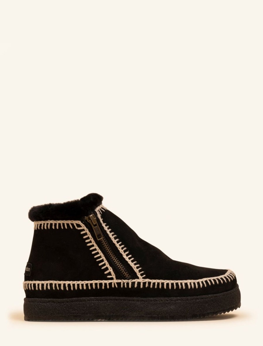 Shoes laidback london | Setsu Low Side Zip Ankle Boot Black Suede