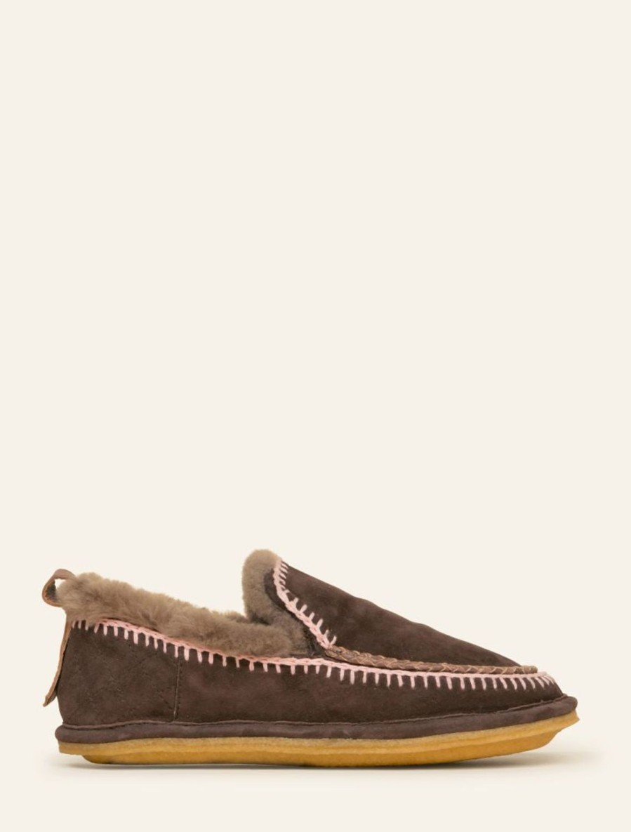 Shoes laidback london | Jude Crochet Sheepskin Slipper Choc Suede Baby Pink