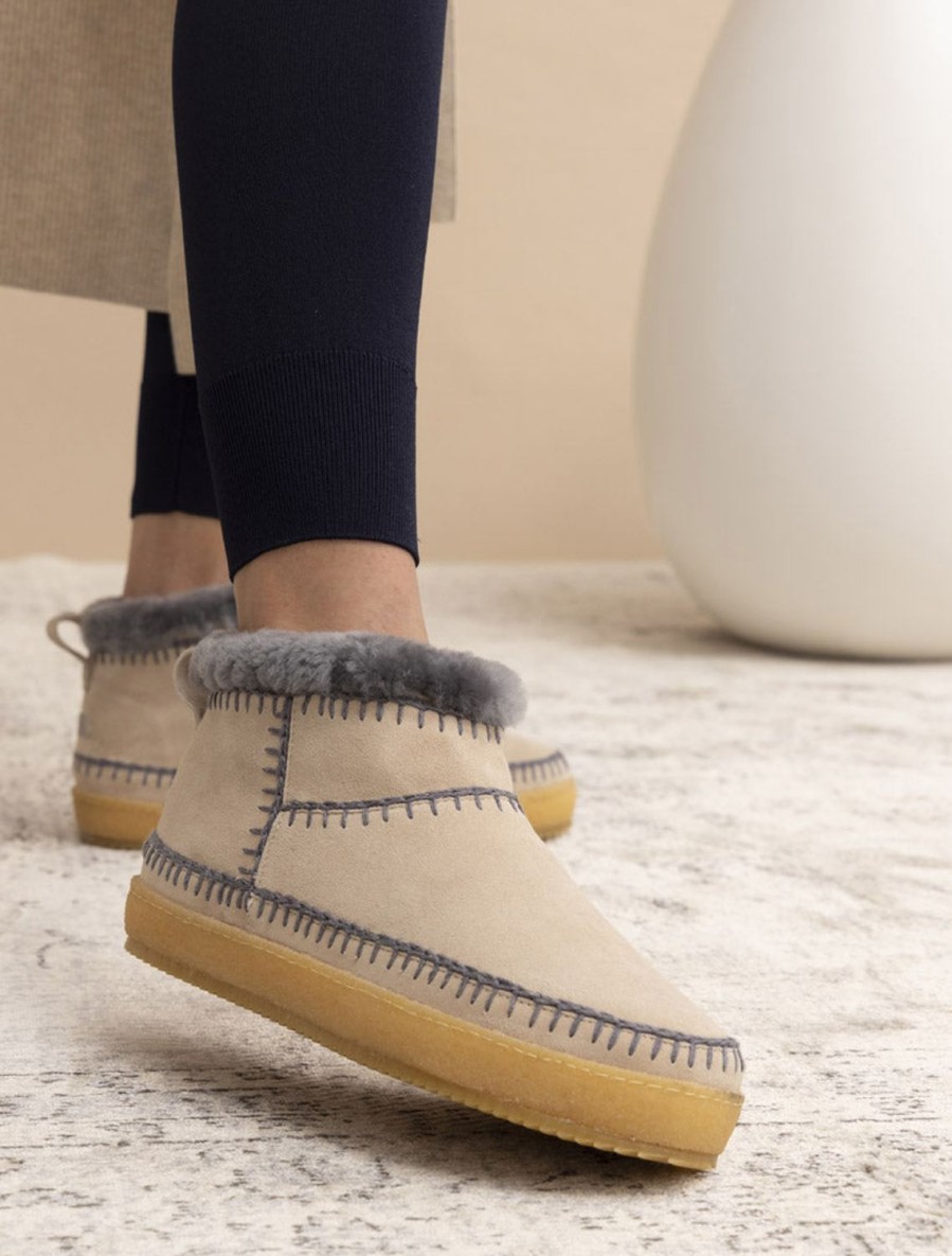 Shoes laidback london | Nyuki Crochet Pull On Ankle Boot Sand Suede