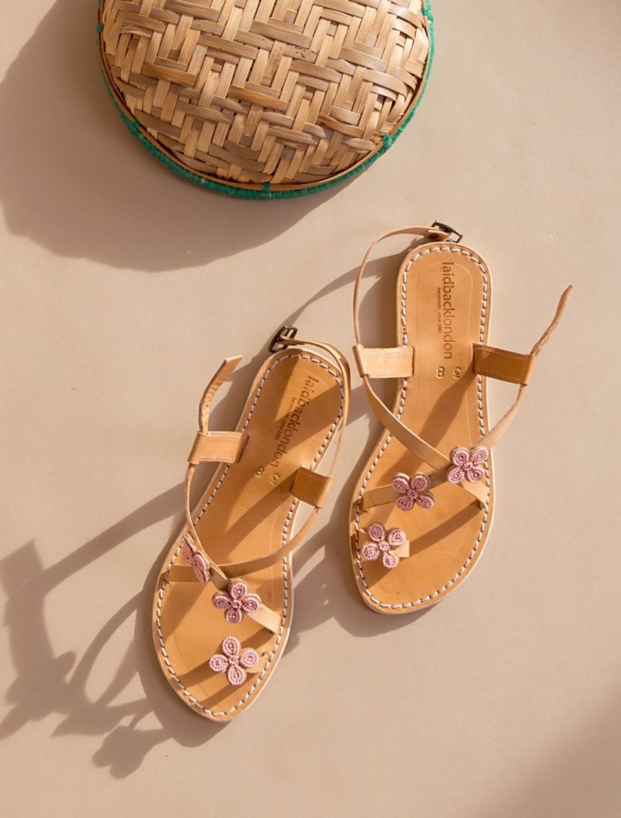 Sandals laidback london | Blyth Flat Leather Sandal Baby Pink