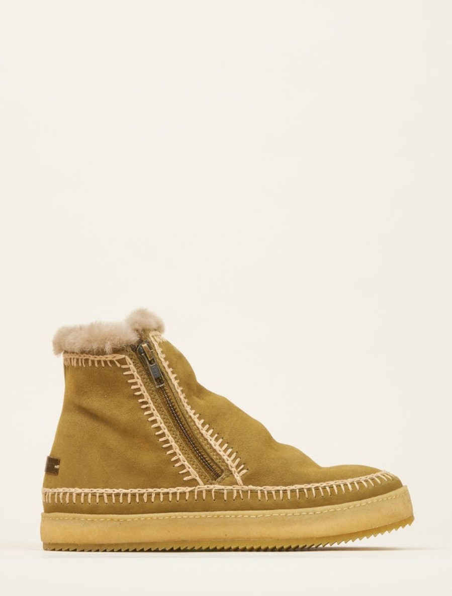 Shoes laidback london | Setsu Crochet Side Zip Ankle Boot Khaki Suede