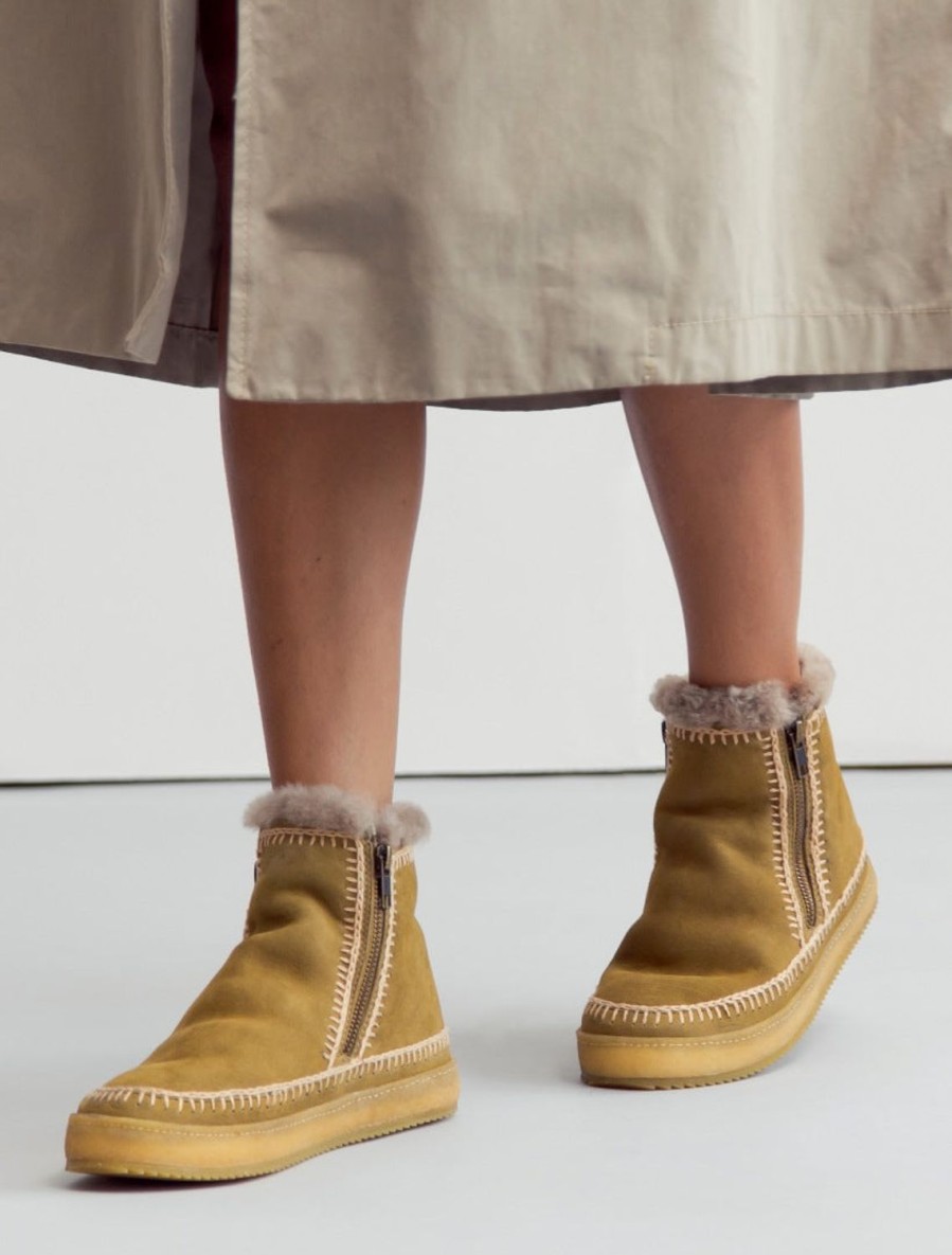 Shoes laidback london | Setsu Crochet Side Zip Ankle Boot Khaki Suede