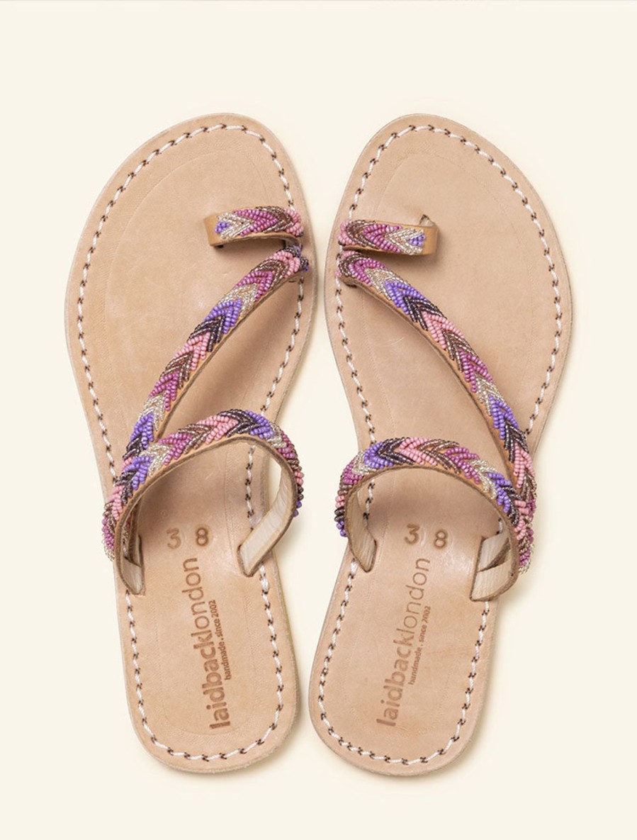 Sandals laidback london | Diani Flat Light Brown Leather Rose Mix