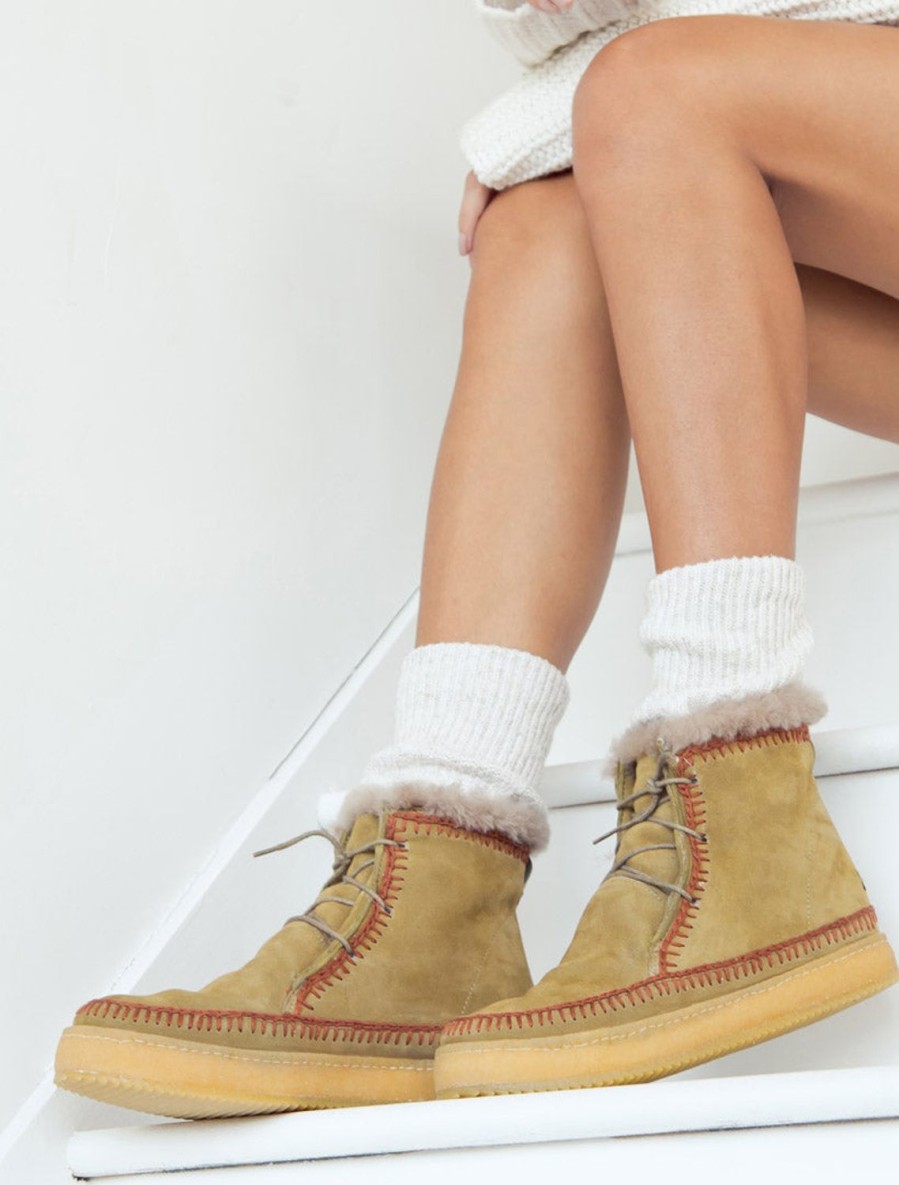 Shoes laidback london | Argo Crochet Lace Up Ankle Boot Khaki Suede