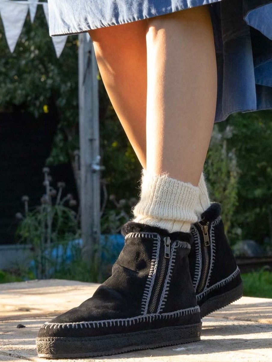 Shoes laidback london | Setsu Crochet Side Zip Ankle Boot Black Suede Grey