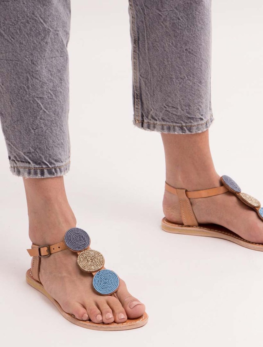 Sandals laidback london | Isko Flat Light Brown Aqua