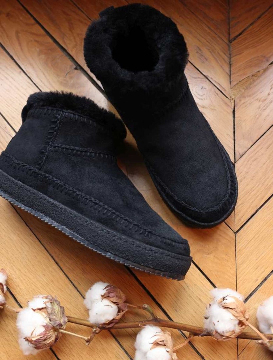 Shoes laidback london | Nyuki Crochet Pull On Ankle Boot Black Suede